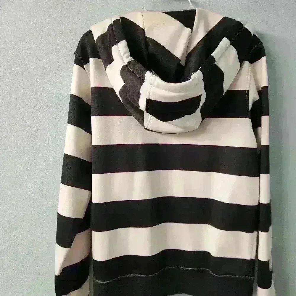 Neff black and white striped, lined, hooded, logo, zip-up jacket size small - Picture 9 of 9
